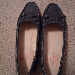 Marc Joseph Dark Leather Flats with Bow